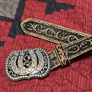 Tony Lama Black and Tan Embellished Belt